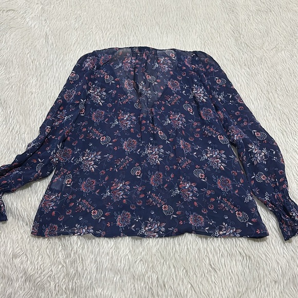 Joie blue floral paisley sheer boho button down blouse size medium - Picture 6 of 7